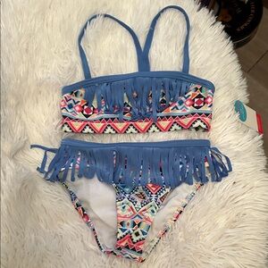 Wonder Nation Fringe Bikini with Blue and Multicolor Design